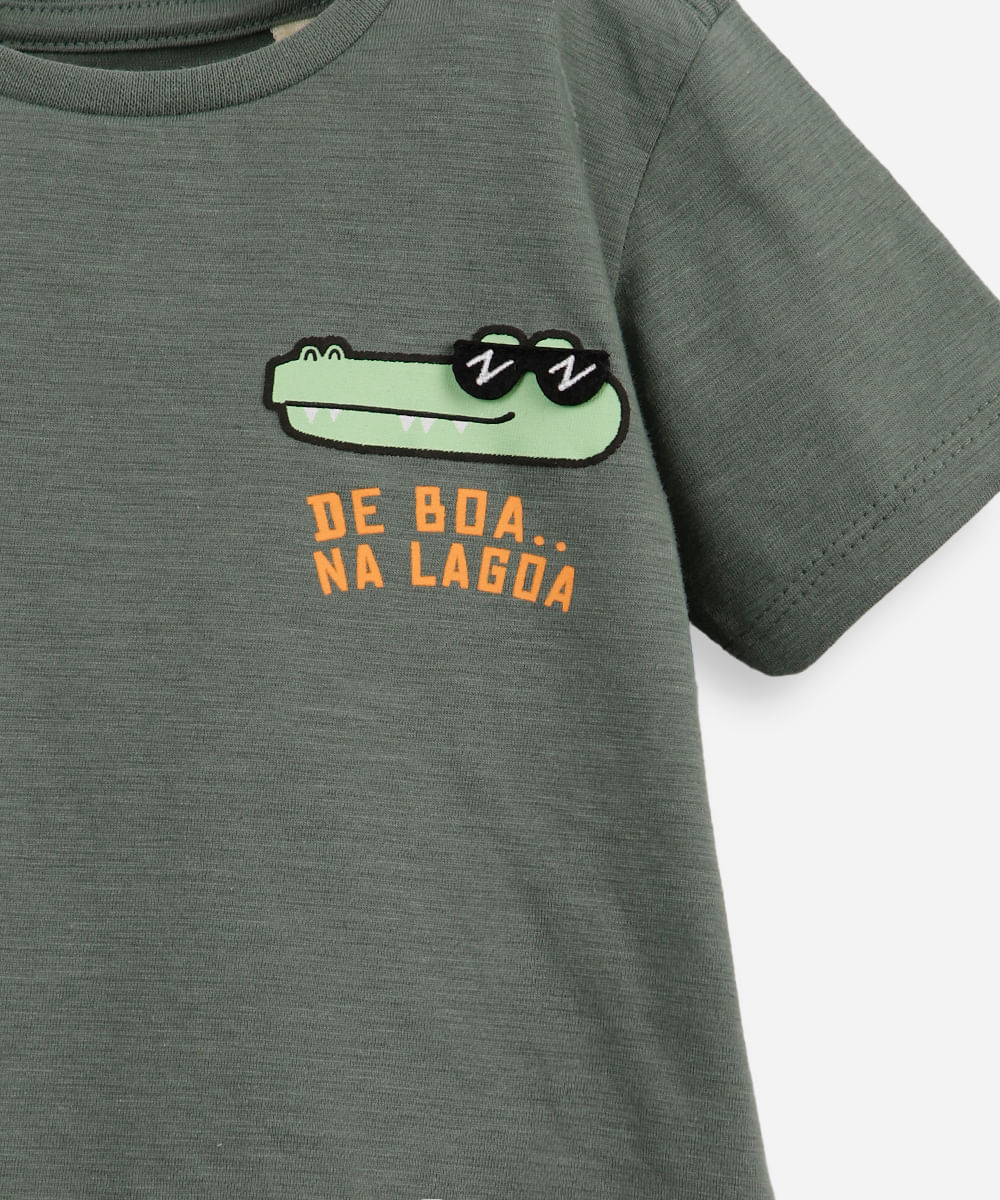 camiseta infantil de algodão jacaré verde