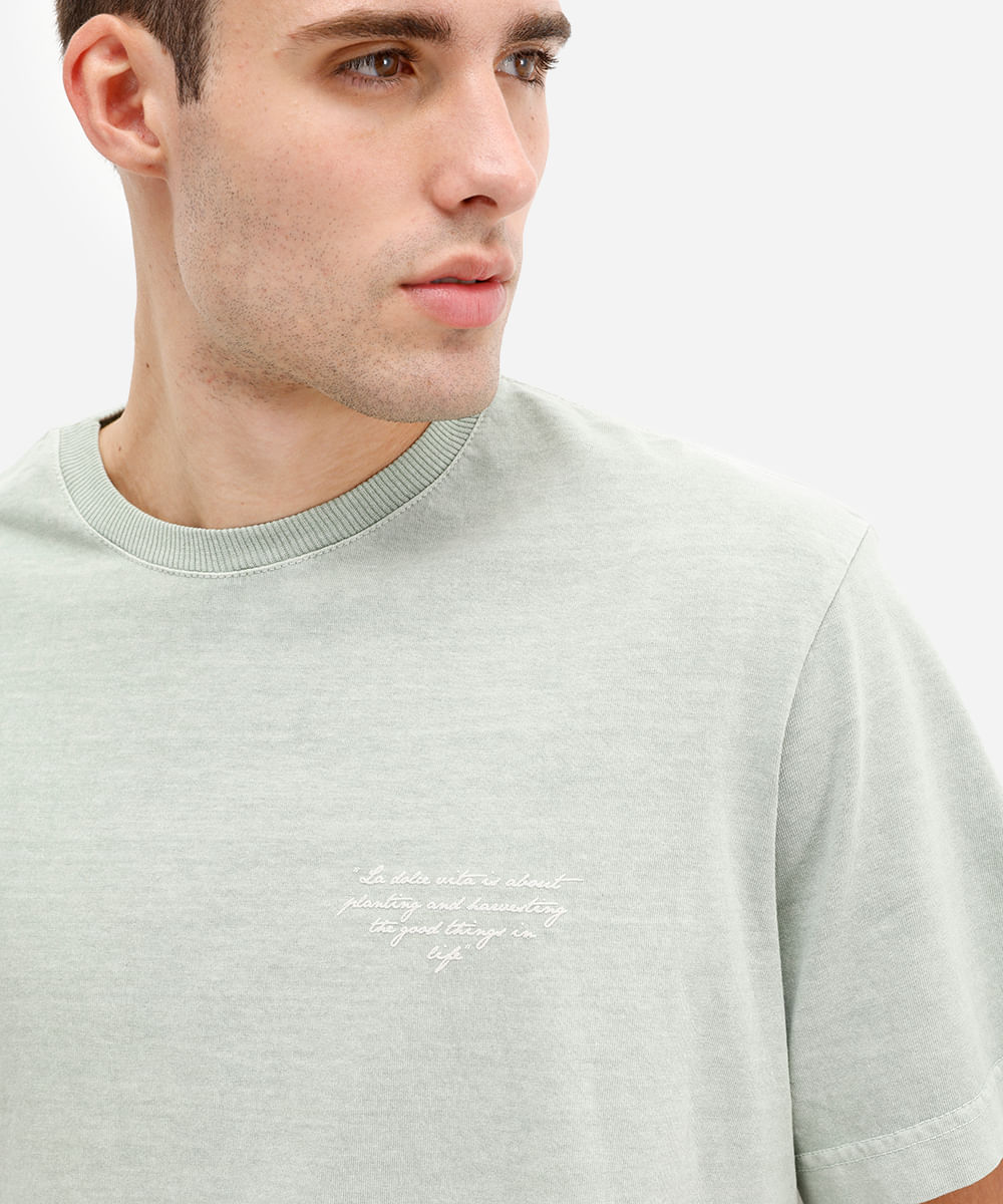 camiseta masculina de algodão manga curta estampada verde