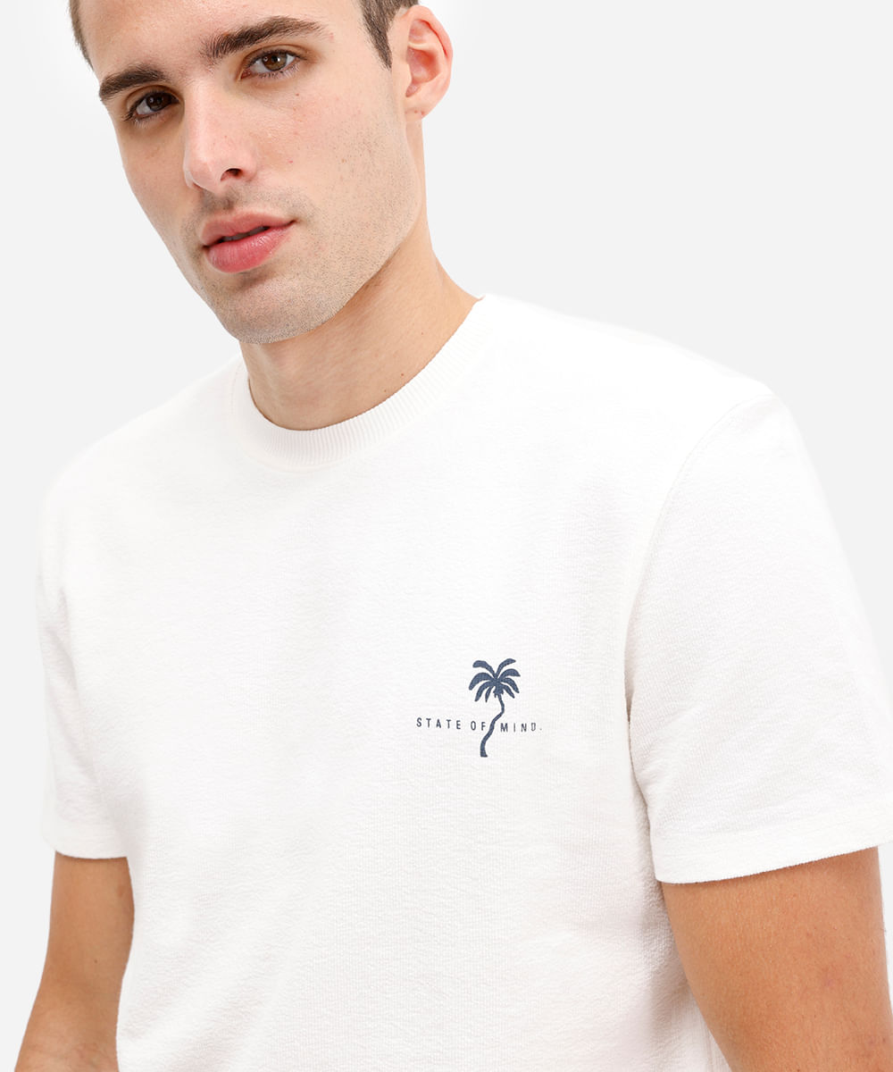 camiseta masculina de algodão manga curta texturizada off white