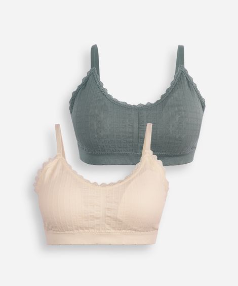 kit 2 sutiãs triângulo de microfibra sem costura com renda colorido