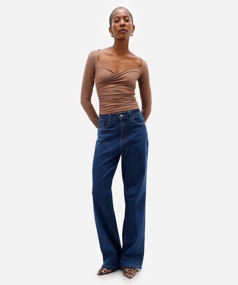 calça wide leg feminina jeans sawary azul