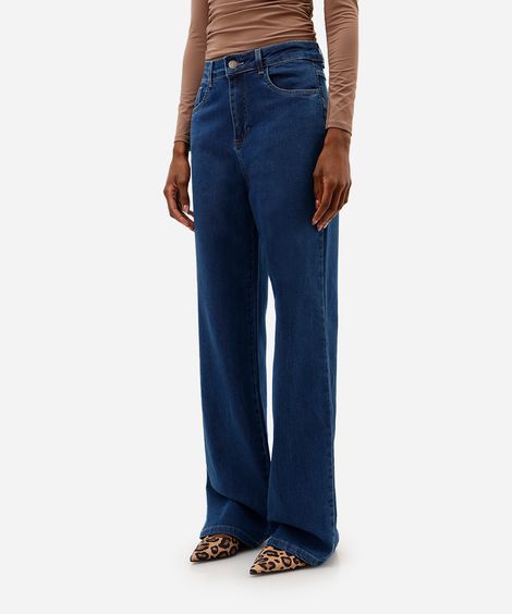 calça wide leg feminina jeans sawary azul