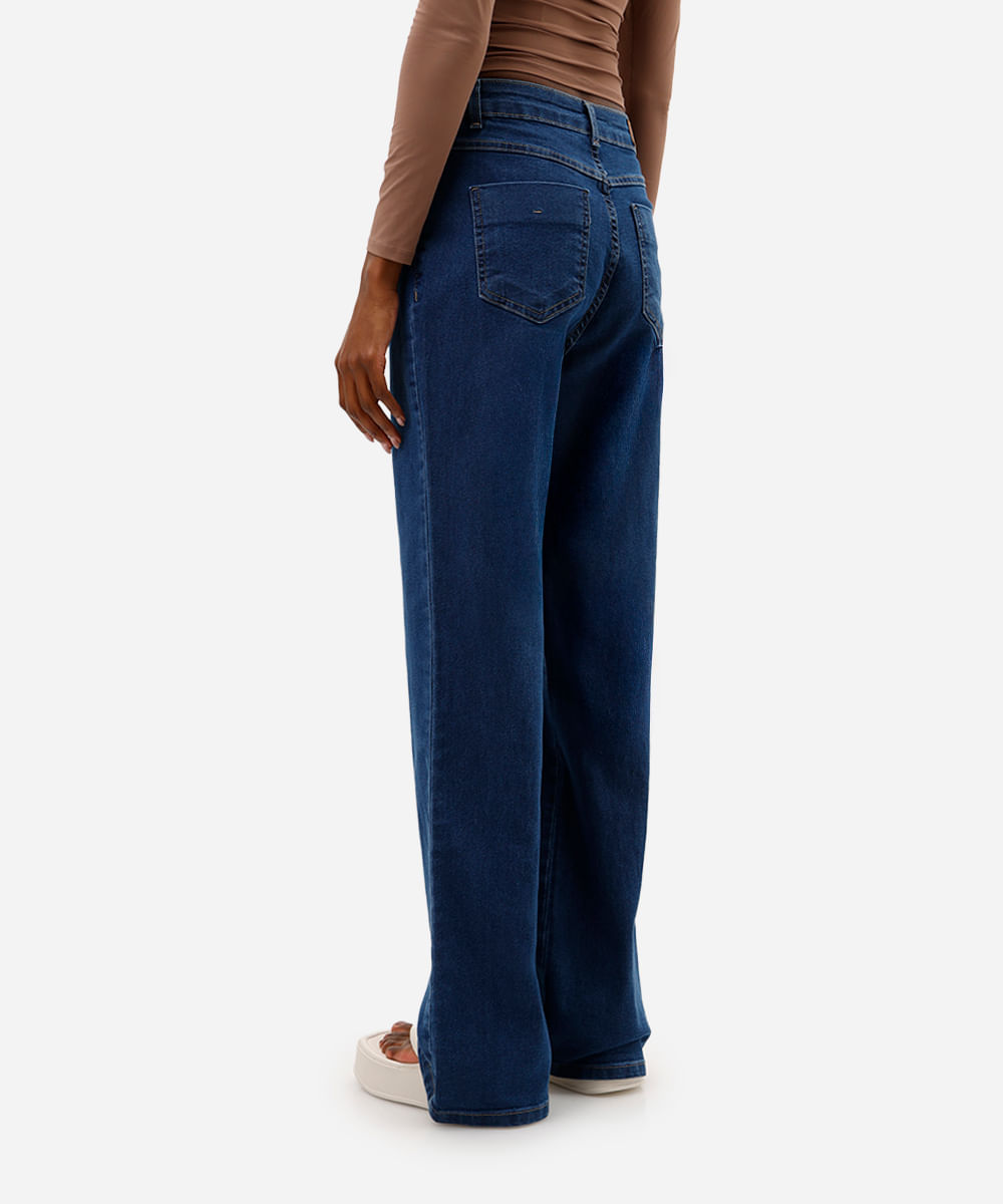 calça wide leg feminina jeans sawary azul