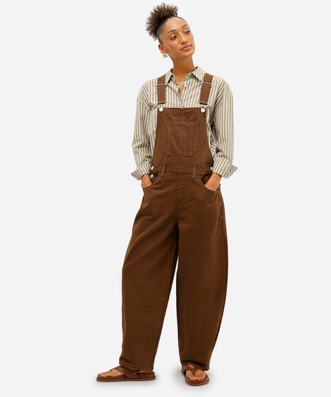 jardineira baggy feminina de sarja marrom