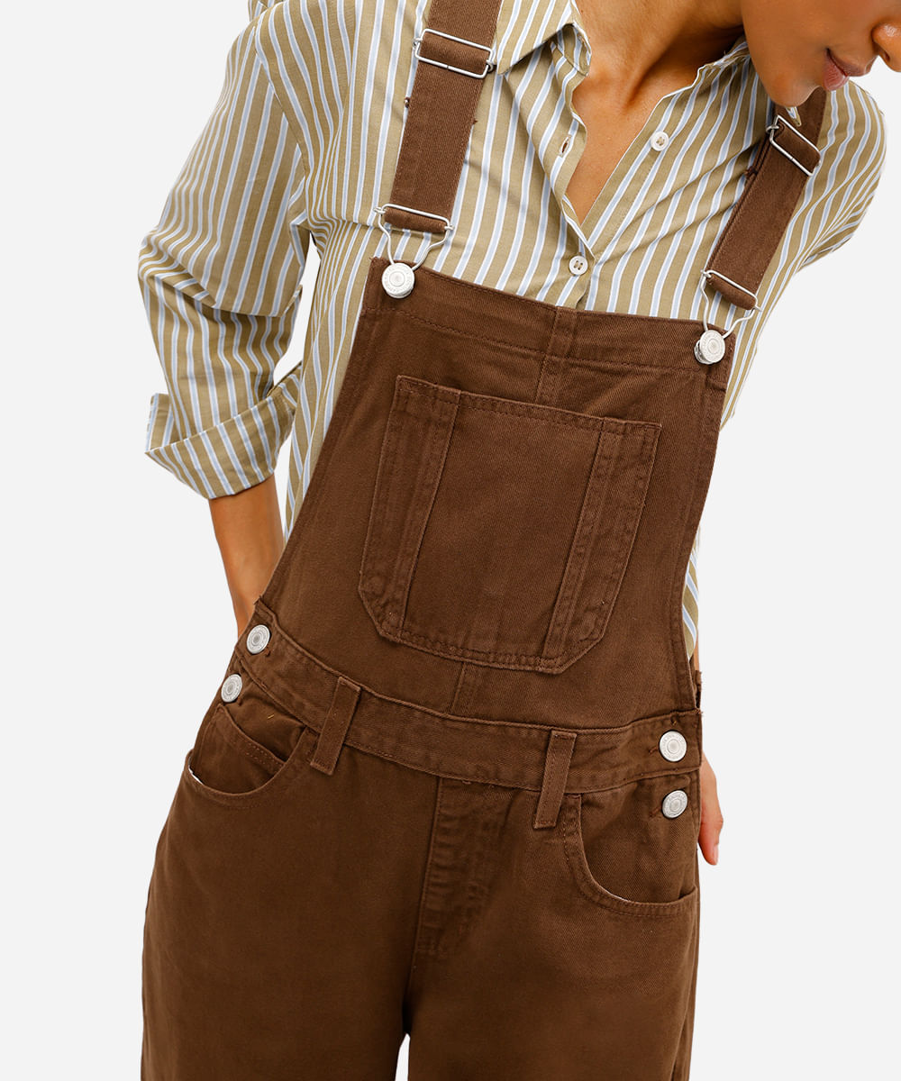 jardineira baggy feminina de sarja marrom