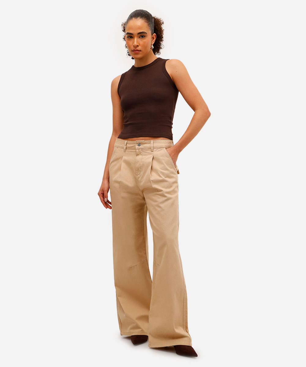 regata básica feminina de algodão decote redondo marrom