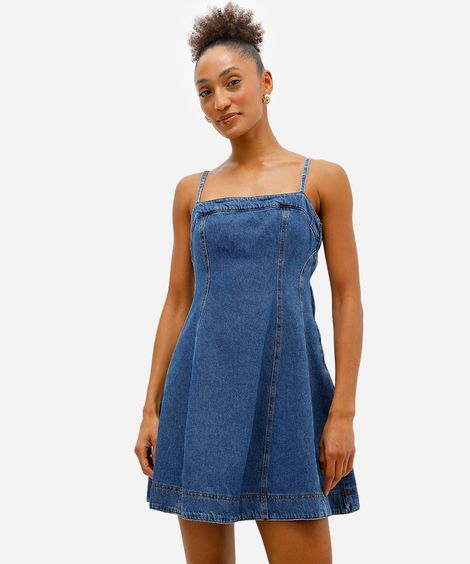 vestido curto feminino jeans com recortes azul