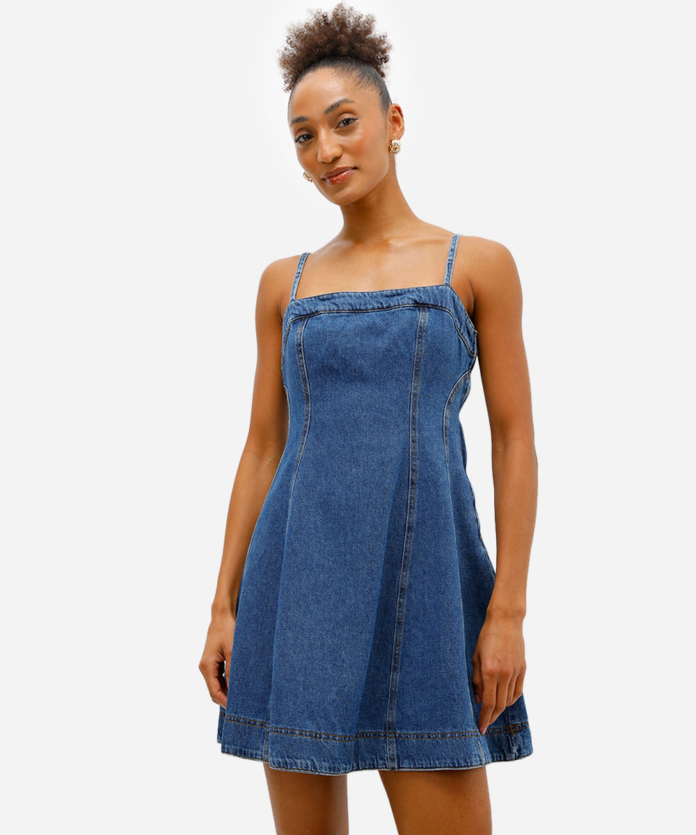 vestido curto feminino jeans com recortes azul