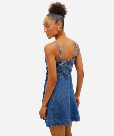 vestido curto feminino jeans com recortes azul