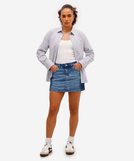 short saia feminino jeans com recortes azul