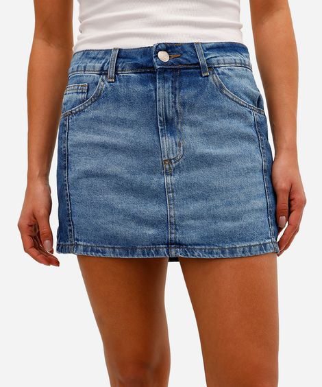 short saia feminino jeans com recortes azul