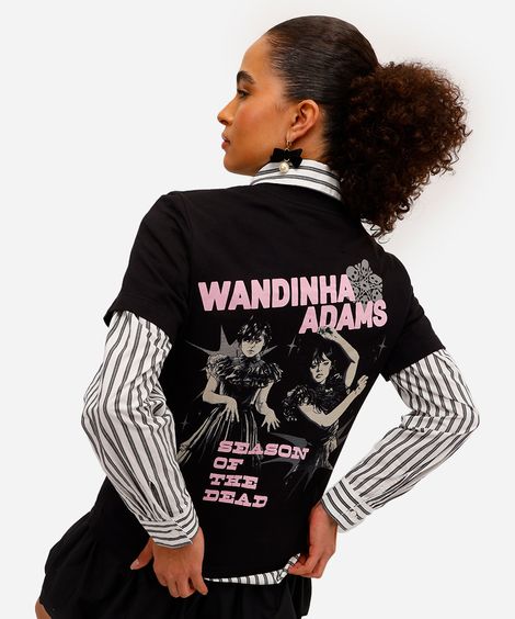 camiseta feminina de algodão wandinha preta