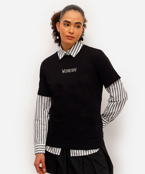 camiseta feminina de algodão wandinha preta