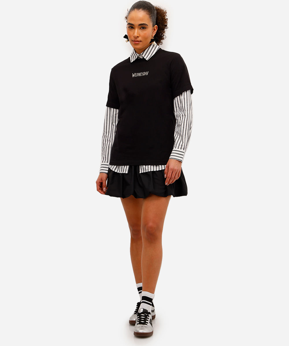 camiseta feminina de algodão wandinha preta