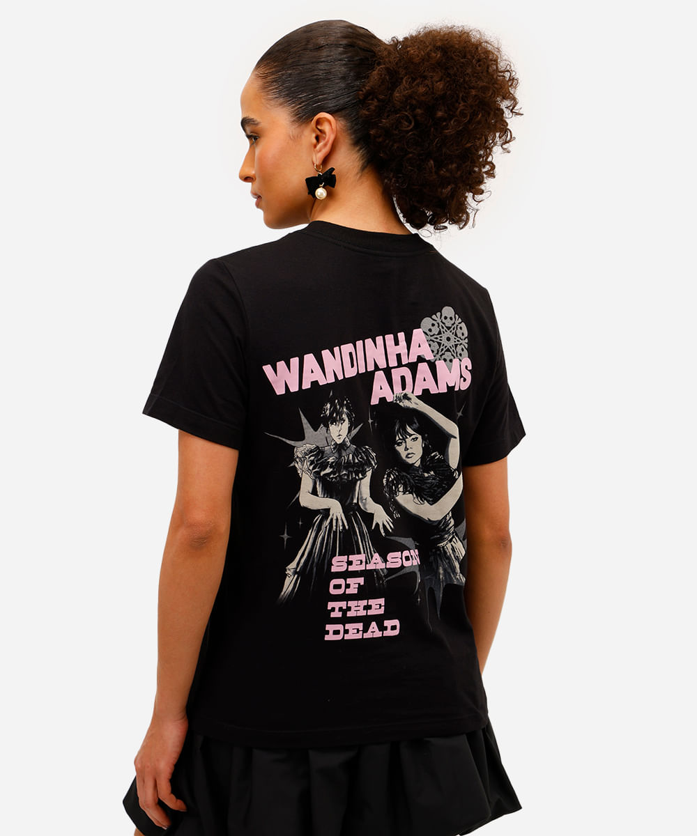 camiseta feminina de algodão wandinha preta