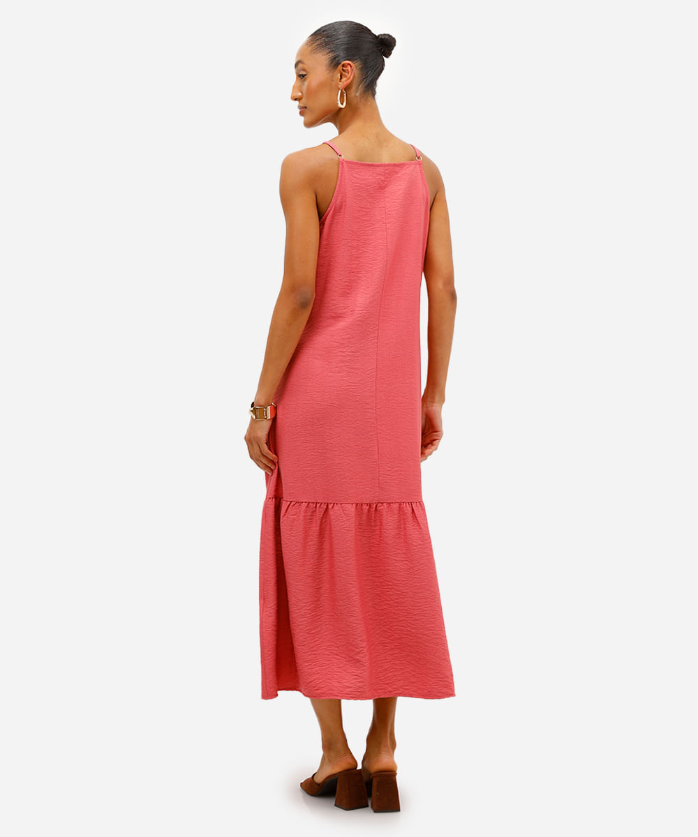 vestido midi feminino de viscose com recorte texturizado rosa