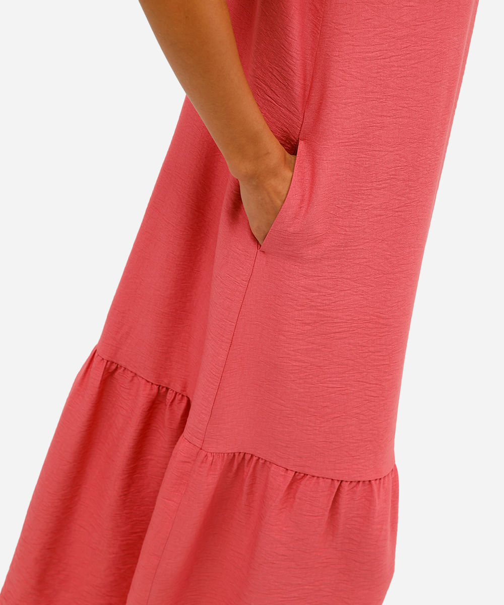 vestido midi feminino de viscose com recorte texturizado rosa