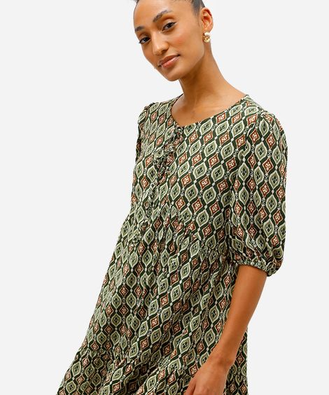 vestido curto feminino étnico texturizado verde