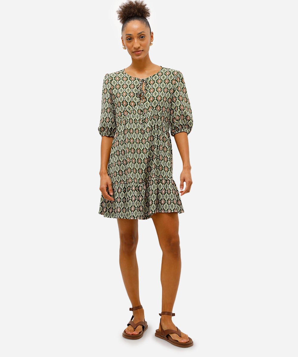 vestido curto feminino étnico texturizado verde