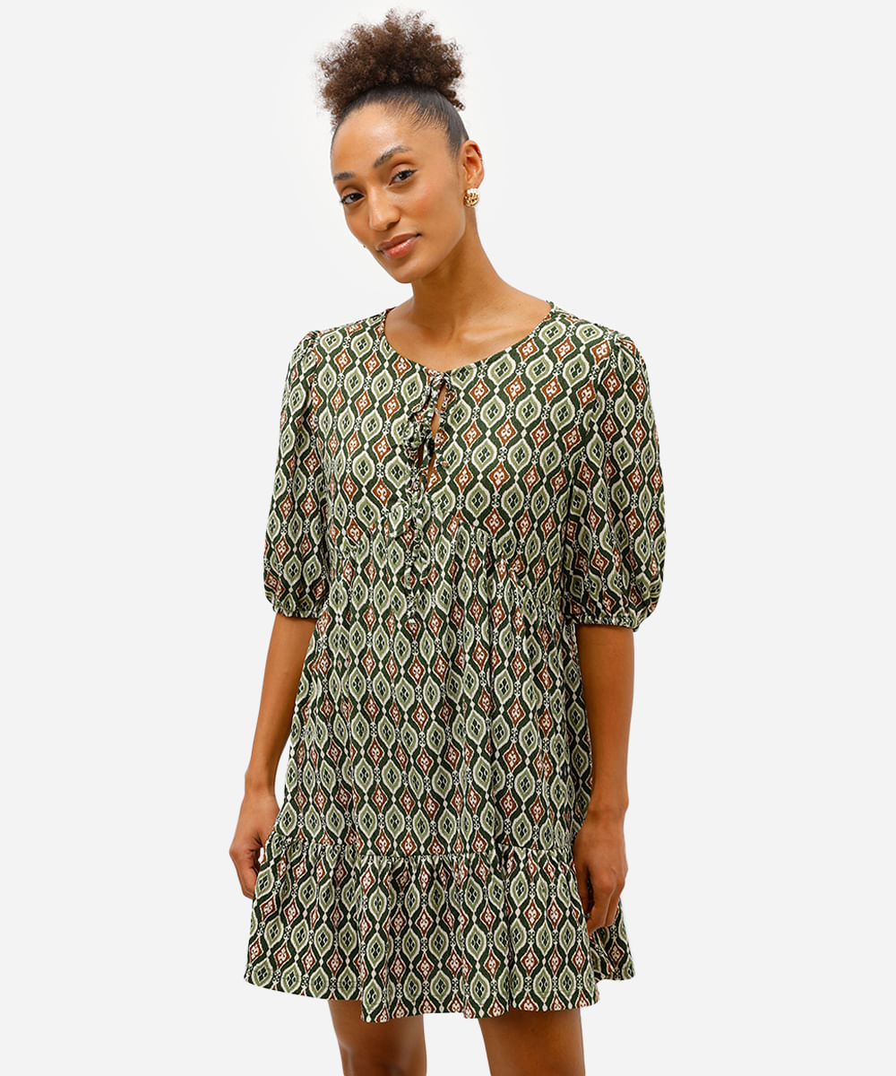 vestido curto feminino étnico texturizado verde