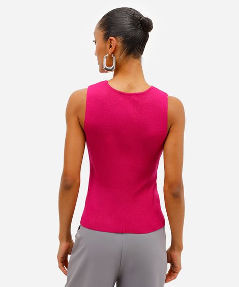 regata feminina de tricot decote redondo rosa
