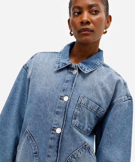 jaqueta feminina jeans oversized azul