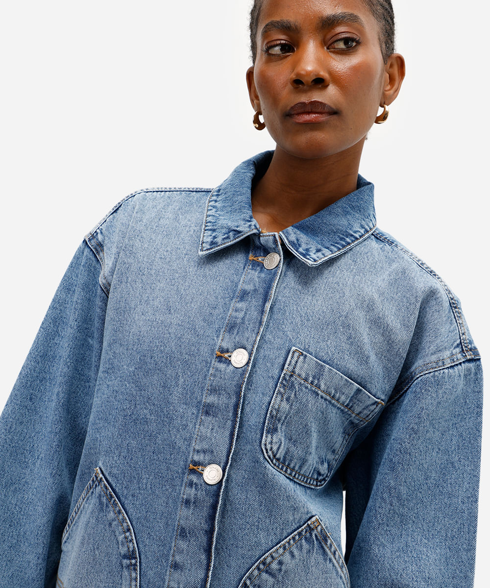 jaqueta feminina jeans oversized azul