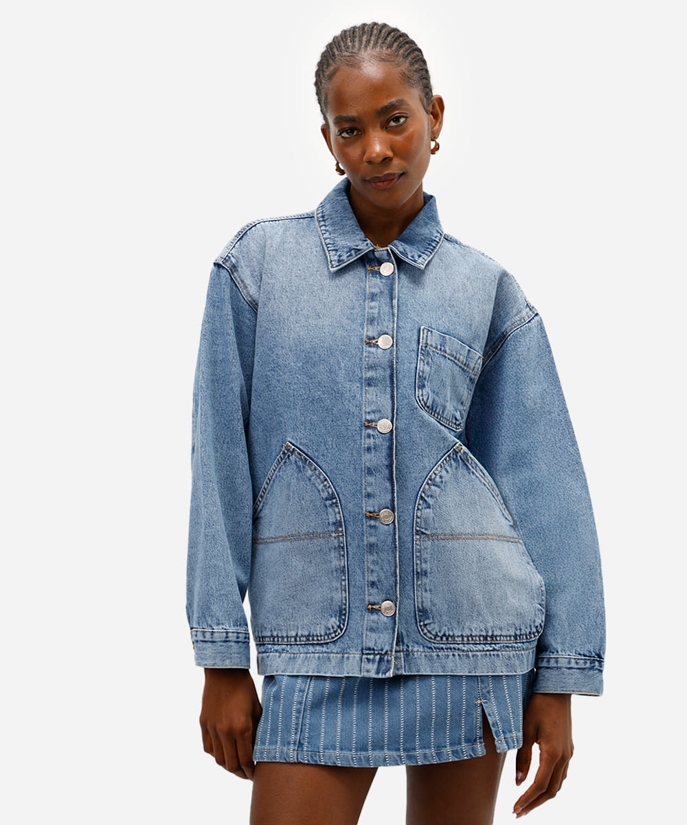 jaqueta feminina jeans oversized azul