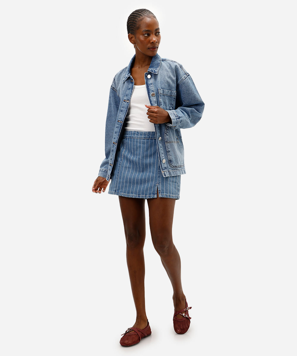 jaqueta feminina jeans oversized azul