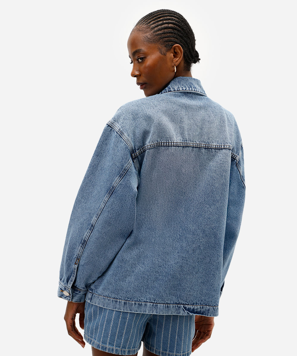 jaqueta feminina jeans oversized azul