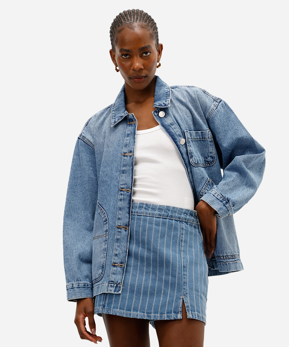 jaqueta feminina jeans oversized azul