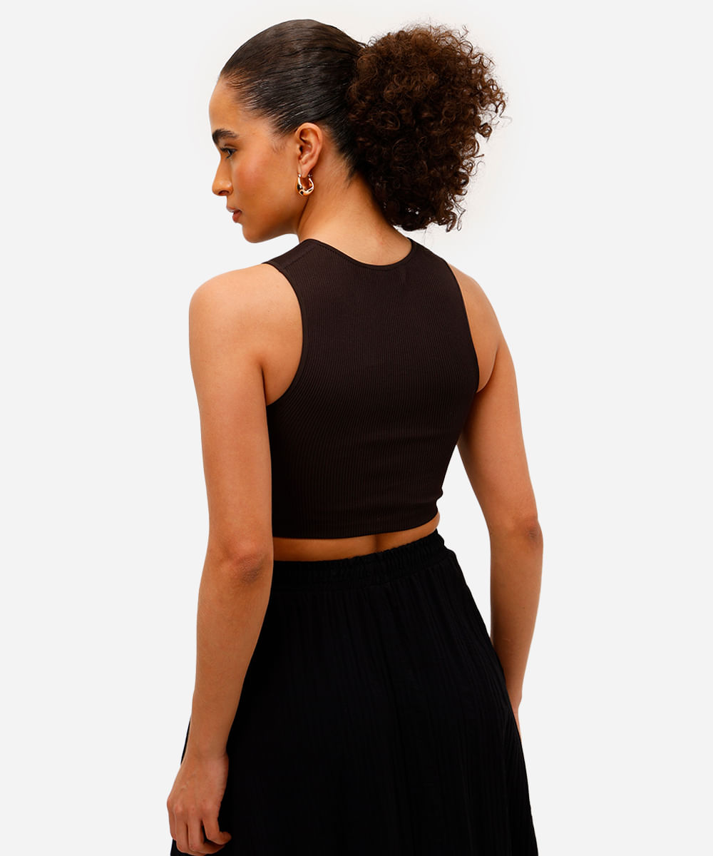 top cropped feminino halter neck de poliamida marrom