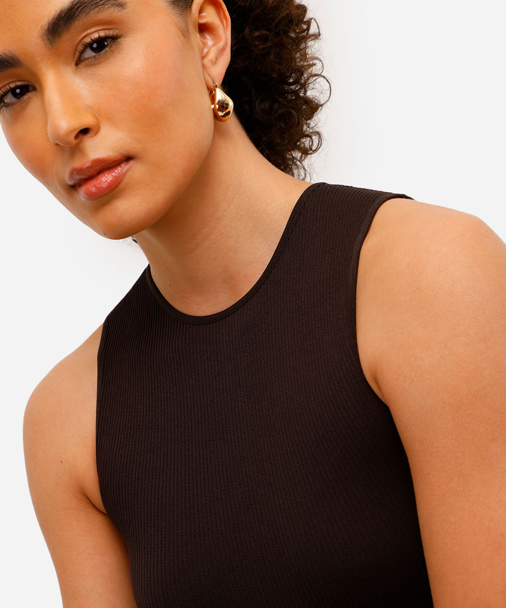 top cropped feminino halter neck de poliamida marrom