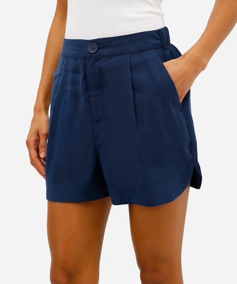 short feminino de alfaiataria de viscose cintura alta azul