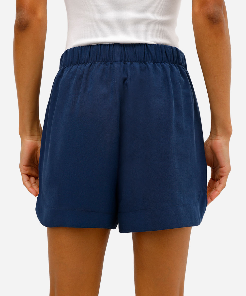 short feminino de alfaiataria de viscose cintura alta azul