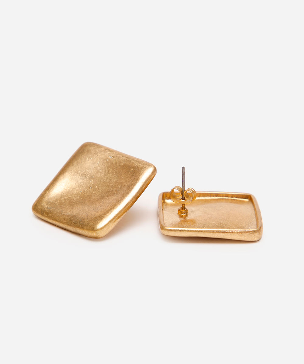 brinco quadrado côncavo dourado