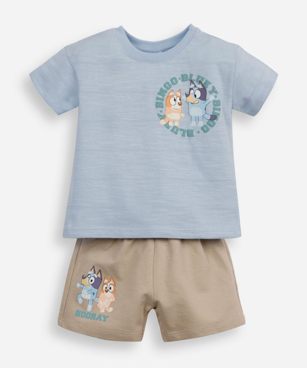 conjunto infantil curto em algodão bluey azul