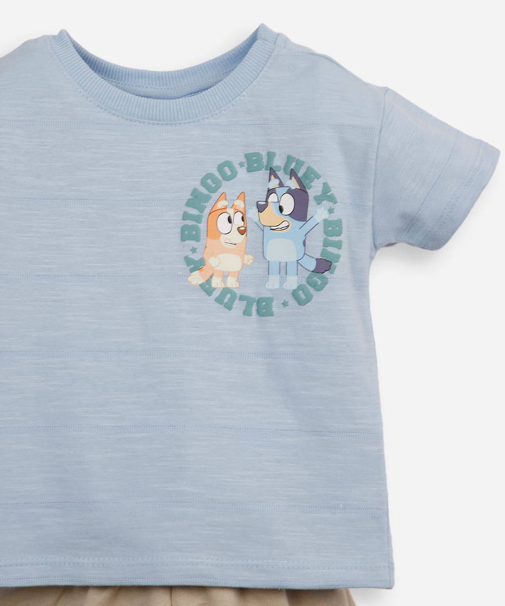 conjunto infantil curto em algodão bluey azul