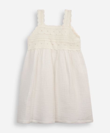 vestido infantil com bordado de crochê off white