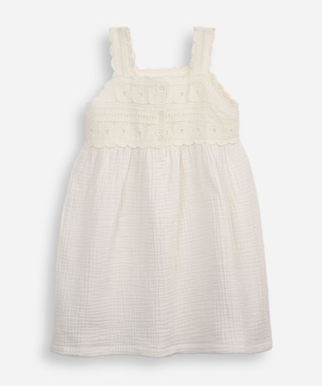 vestido infantil com bordado de crochê off white