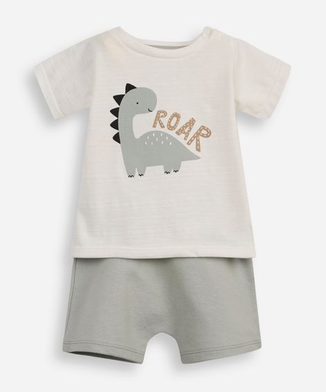 conjunto curto infantil dinossauro verde