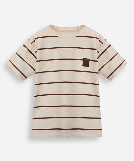 camiseta infantil com linho listrada marrom
