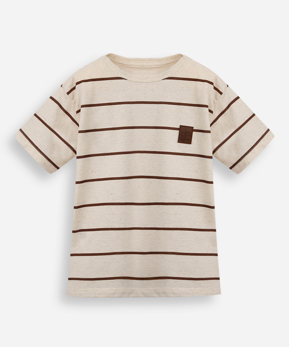 camiseta infantil com linho listrada marrom