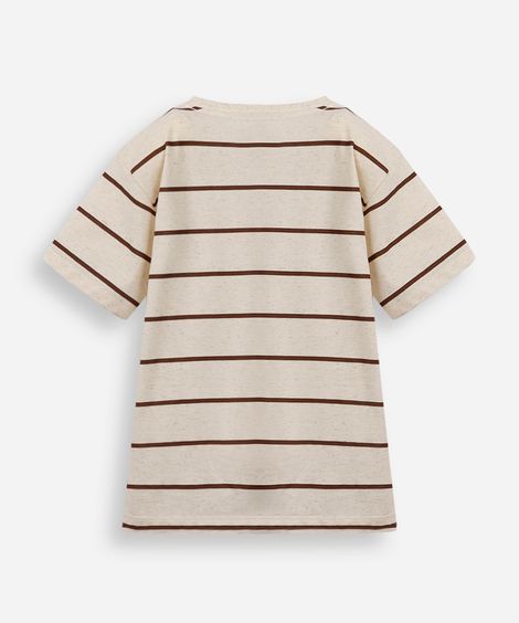 camiseta infantil com linho listrada marrom
