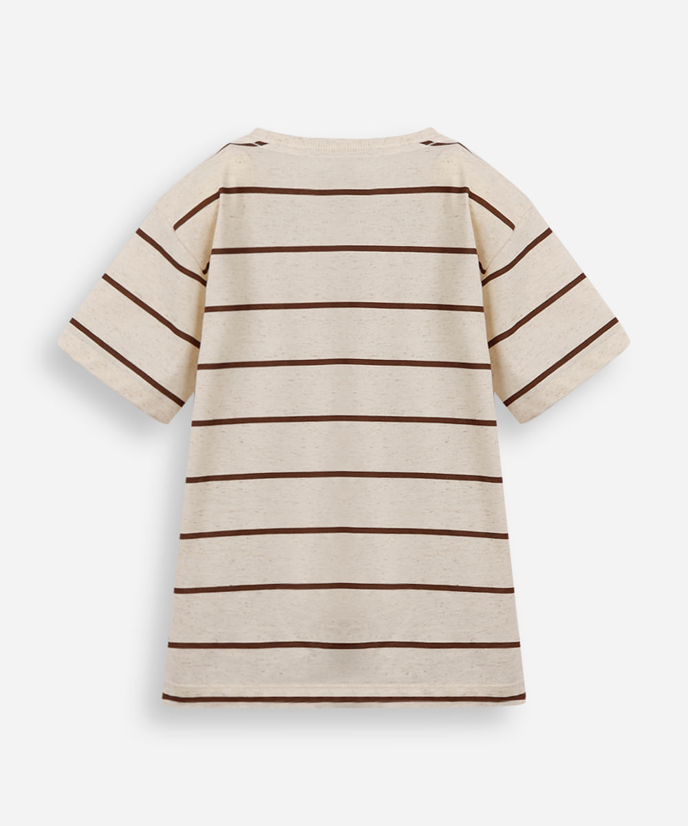 camiseta infantil com linho listrada marrom