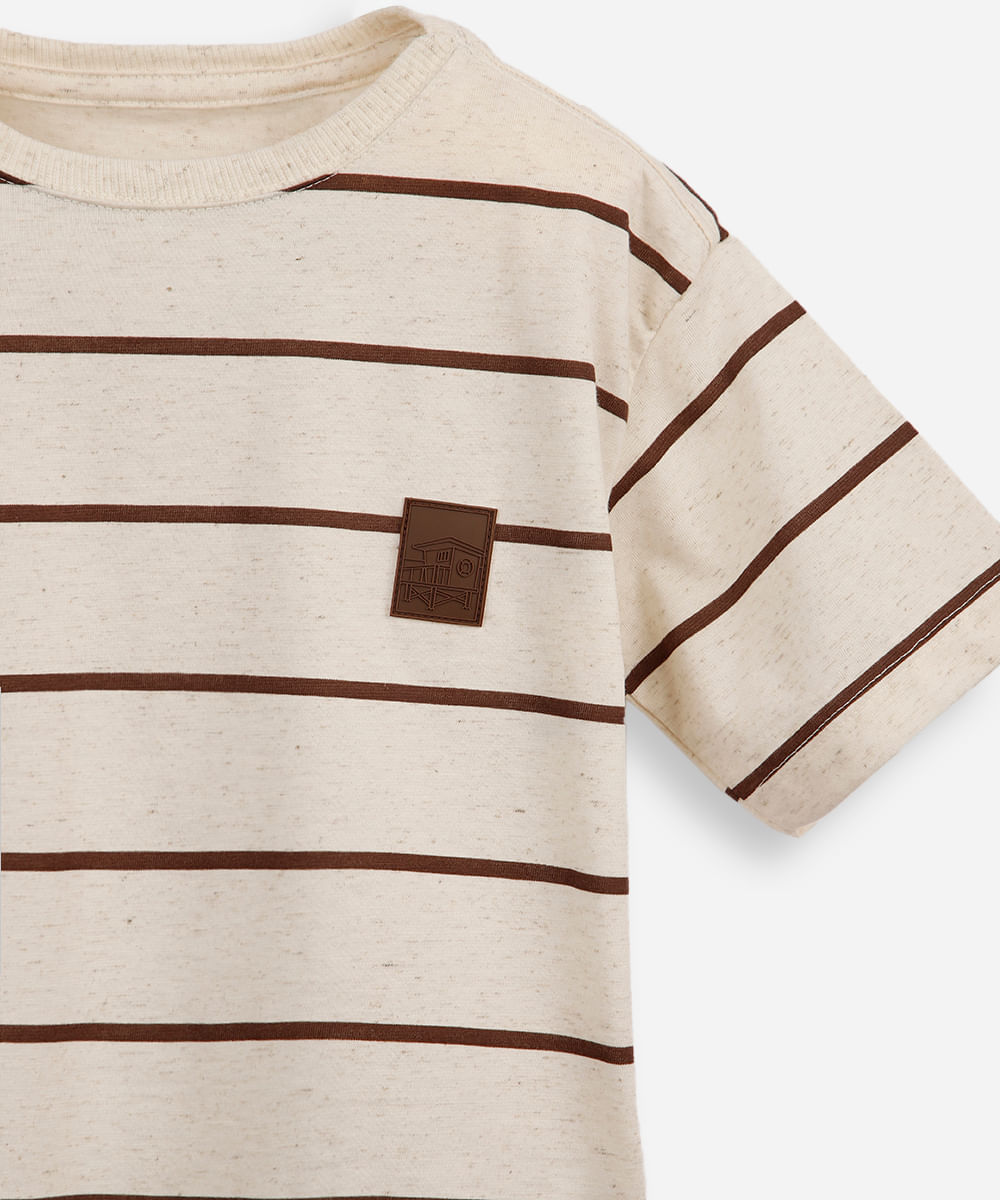 camiseta infantil com linho listrada marrom