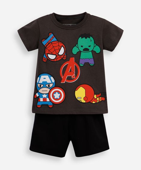conjunto infantil curto os vingadores cinza