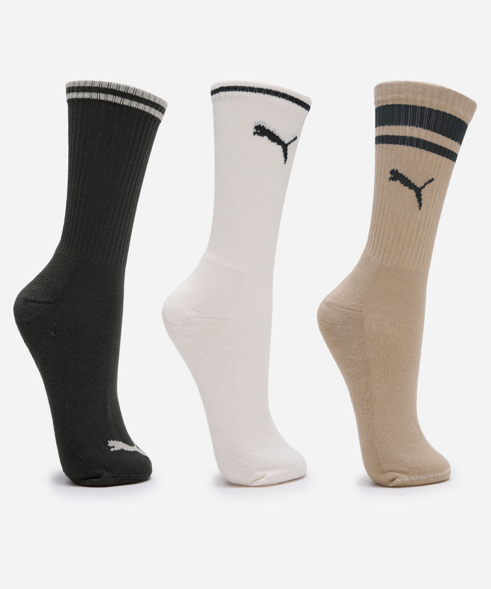kit de 3 meias masculinas cano longo puma colorida