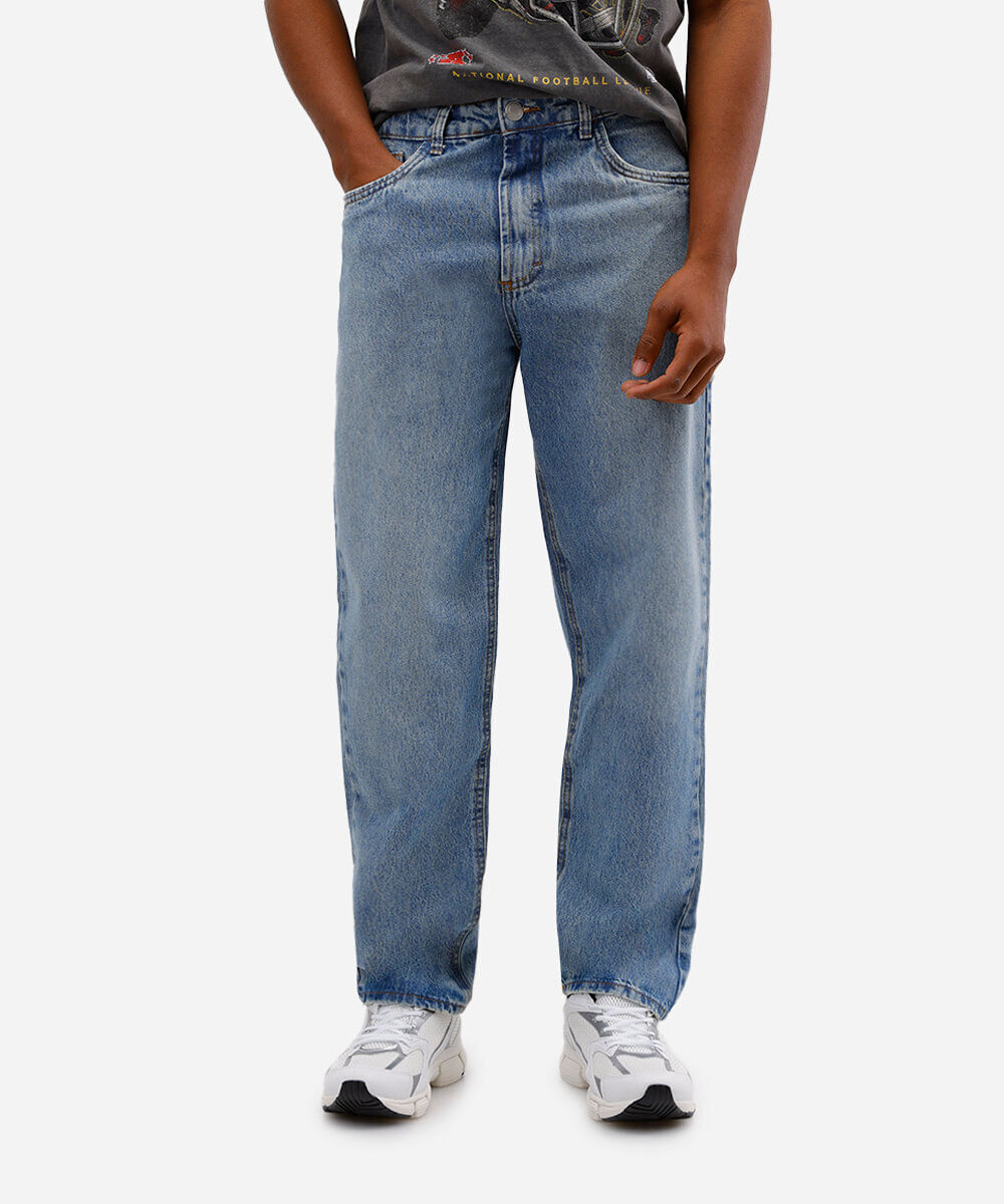 calça jeans reta azul