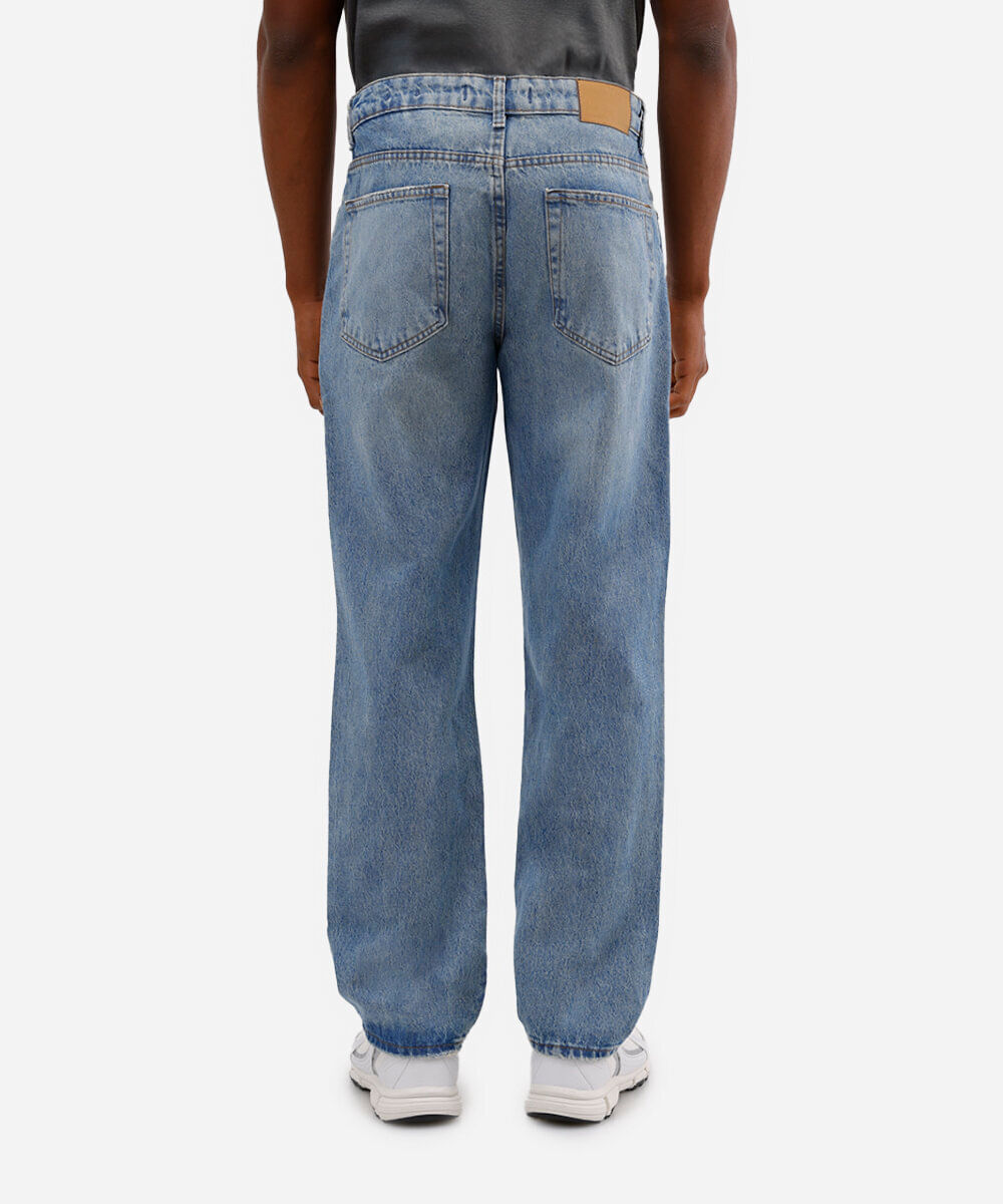 calça jeans reta azul